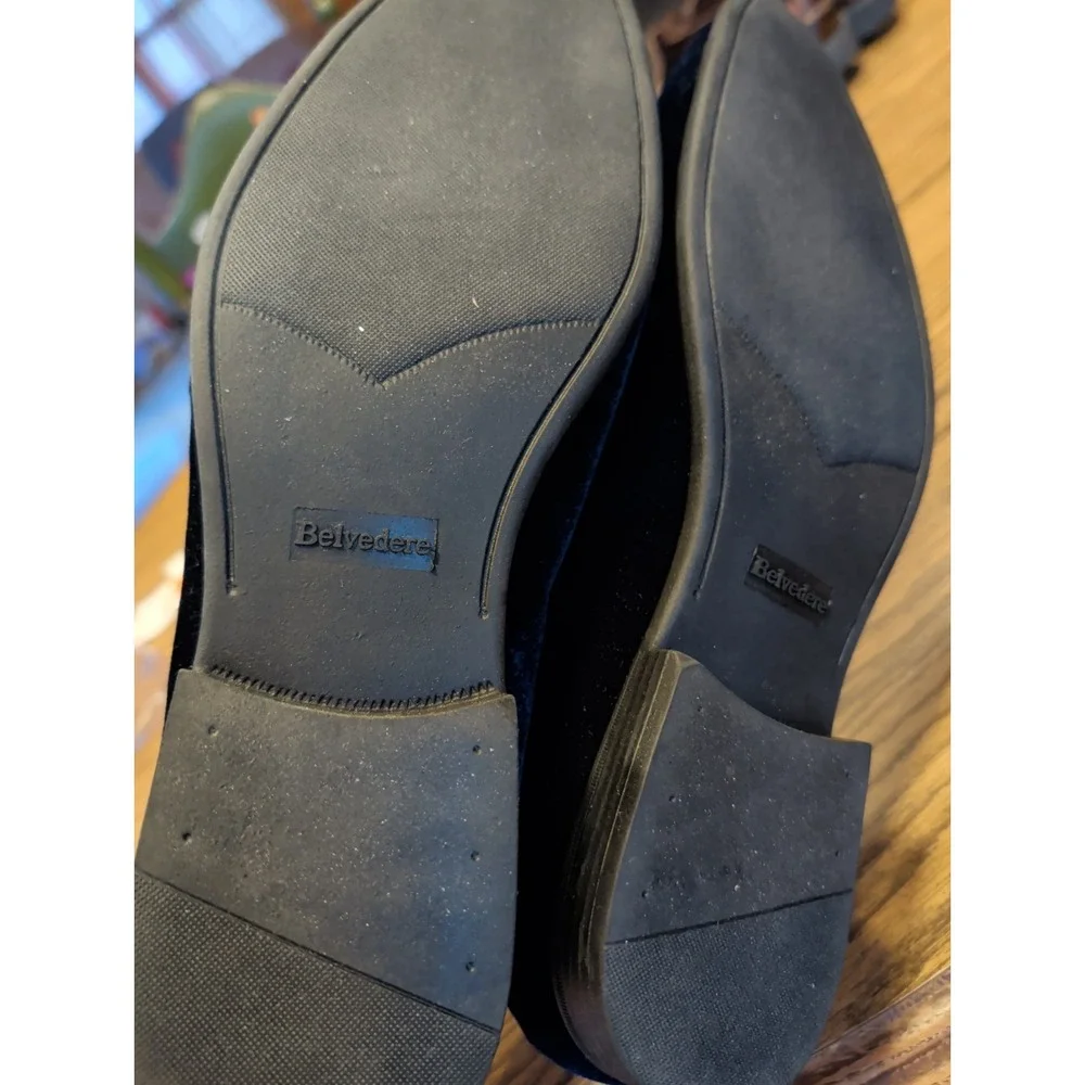 Studio Belvedere Paolo velvet navy blue slip on loafers dress shoes Size 13 D